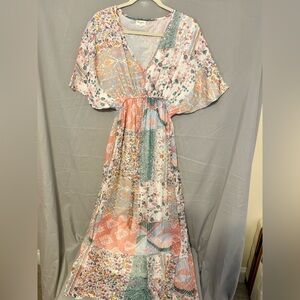 World Market Multicolor Patchwork Floral Pink Maxi Dress